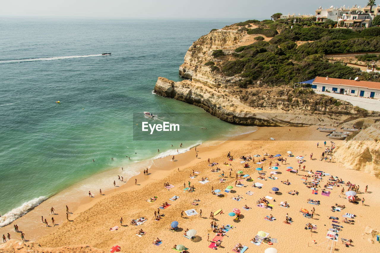 High angle view of crowd at beach