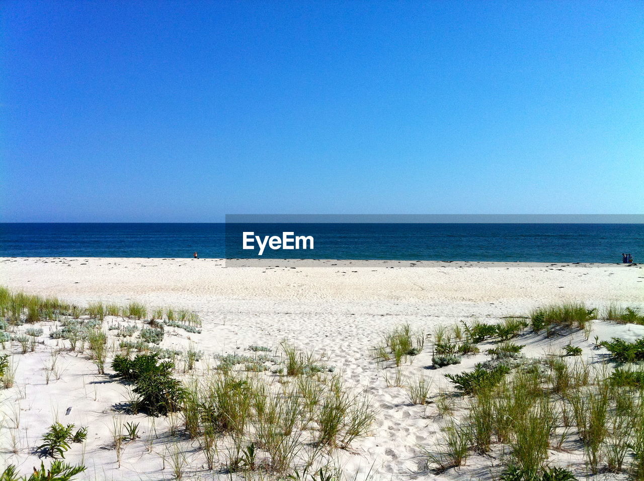 Scenic view of sea against clear blue sky