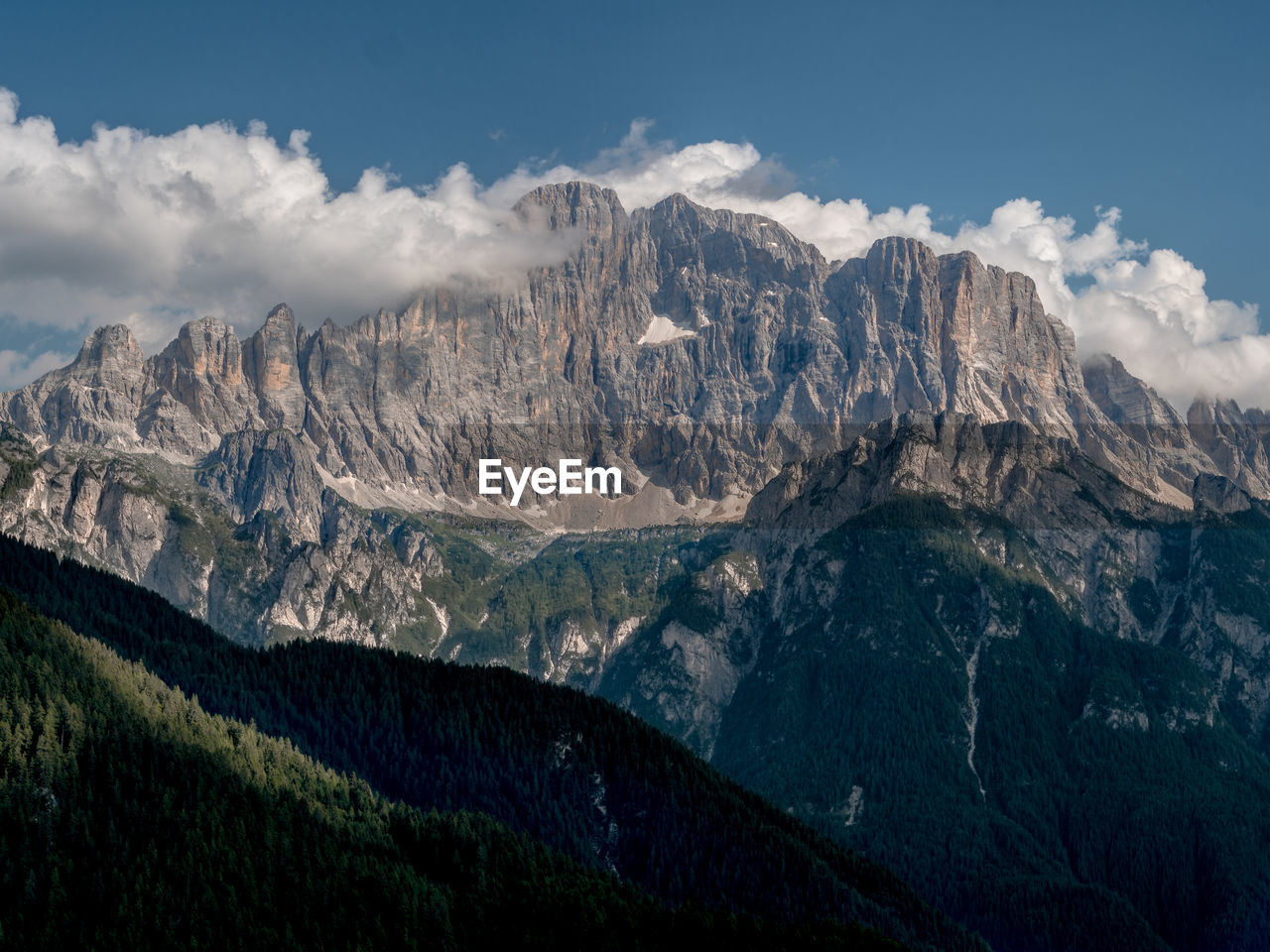 Panoramic view of mountain range against sky