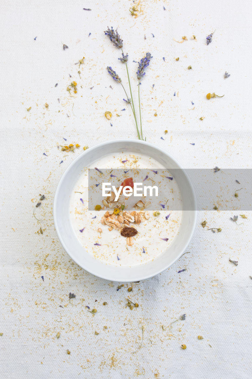 HIGH ANGLE VIEW OF FOOD SERVED IN BOWL