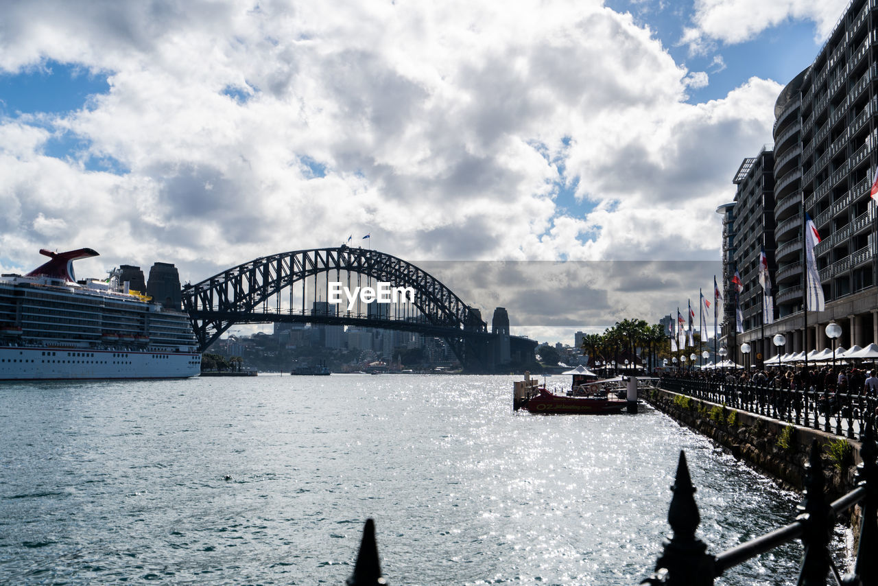 ARCH BRIDGE OVER RIVER IN CITY AGAINST SKY