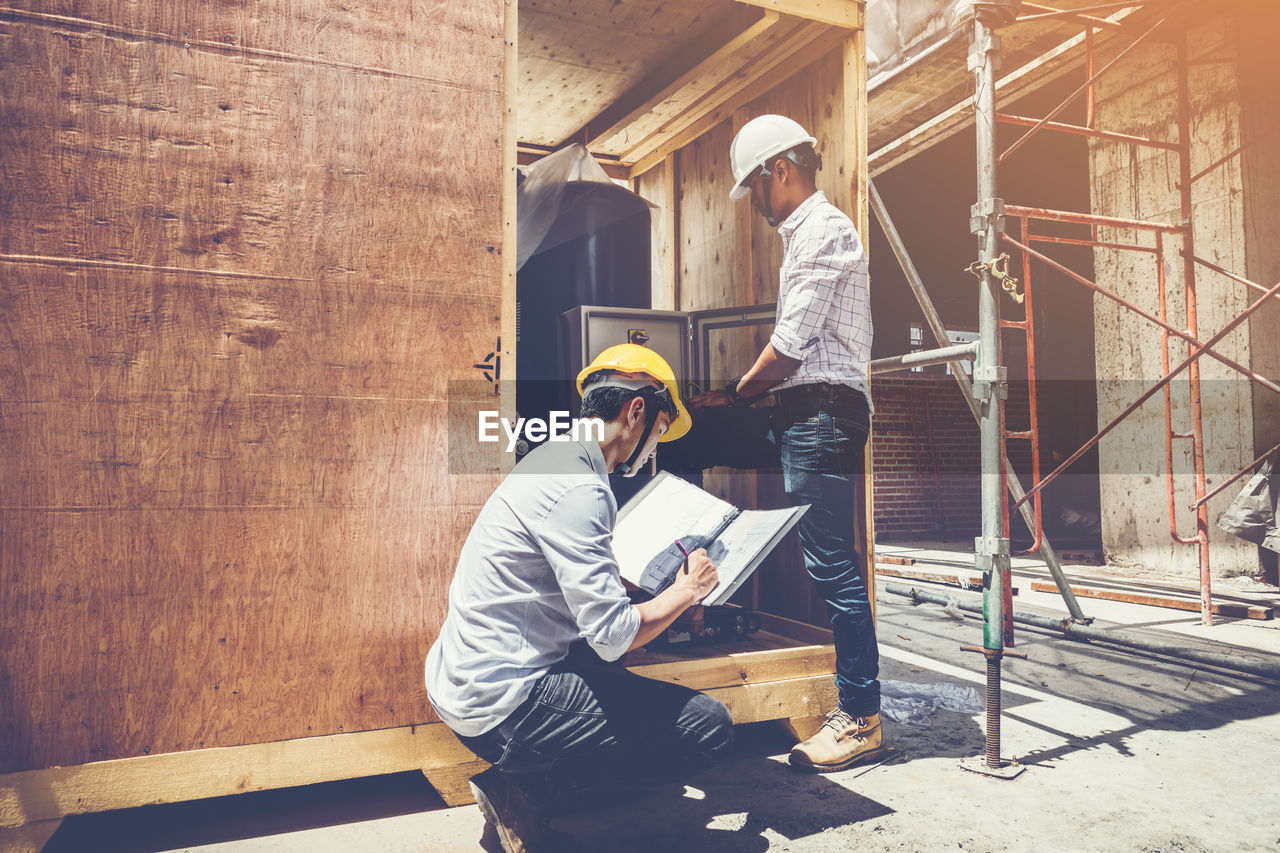 Project engineer, engineer and technician working on construction site