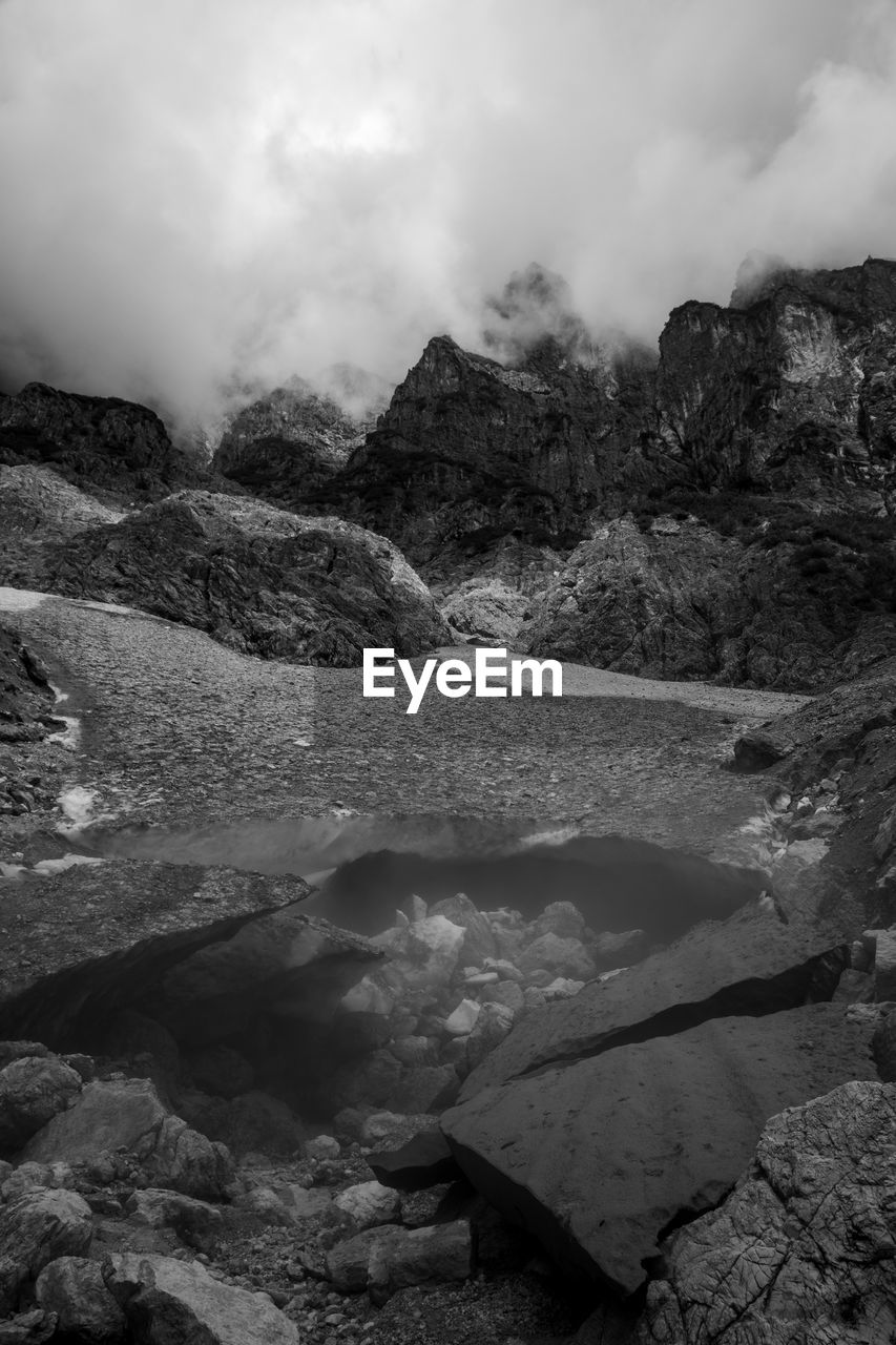 Scenic view of a glacier in the mountains against sky