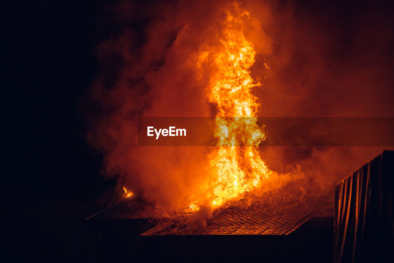 high angle view of bonfire at night