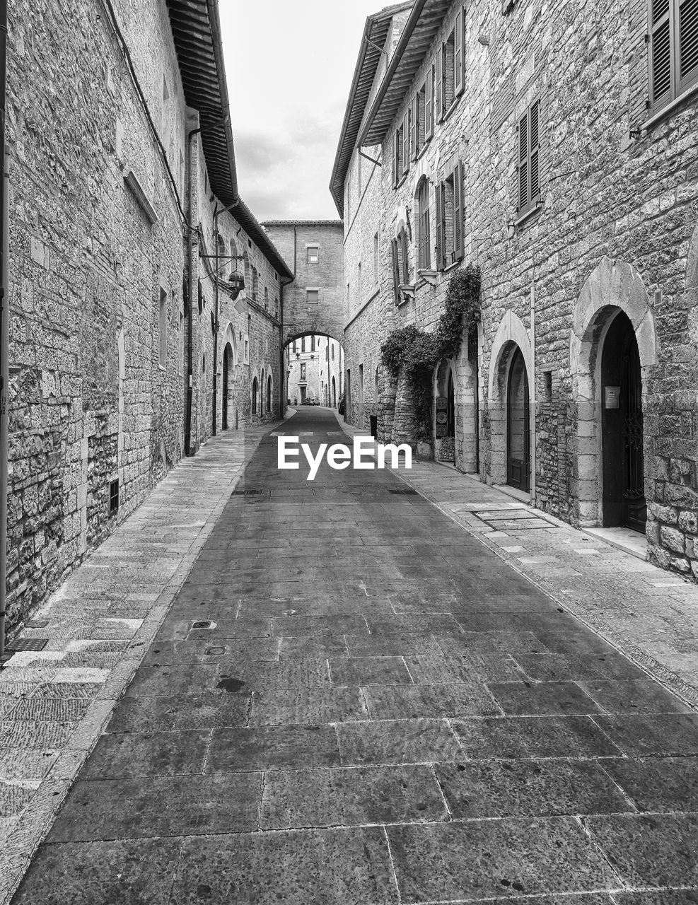 Empty alley amidst buildings in city