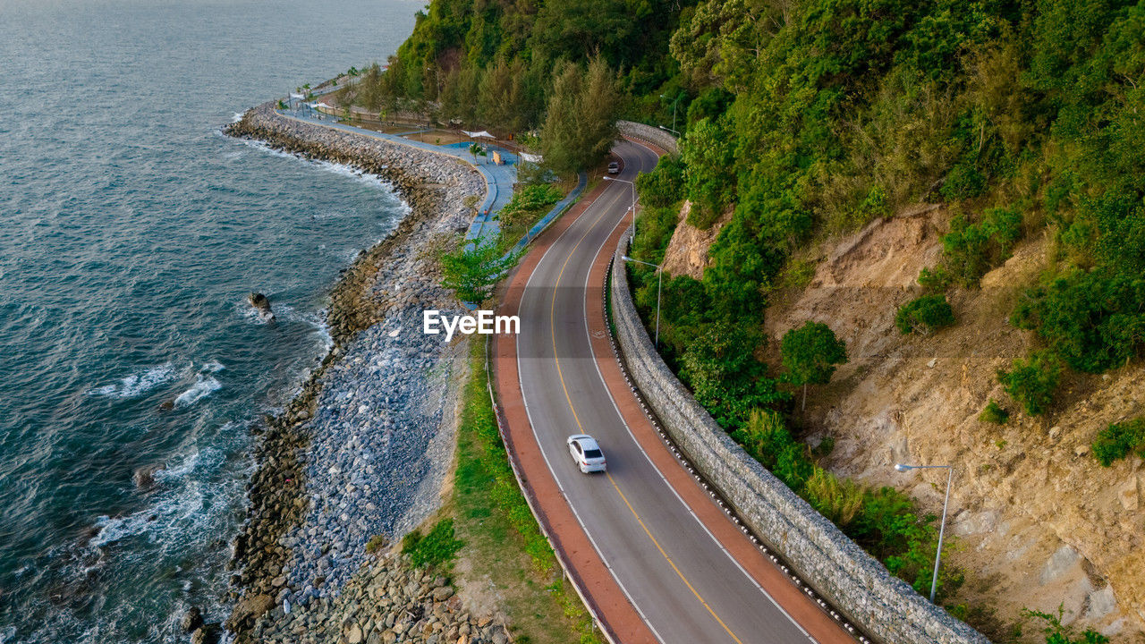 high angle view of road by river