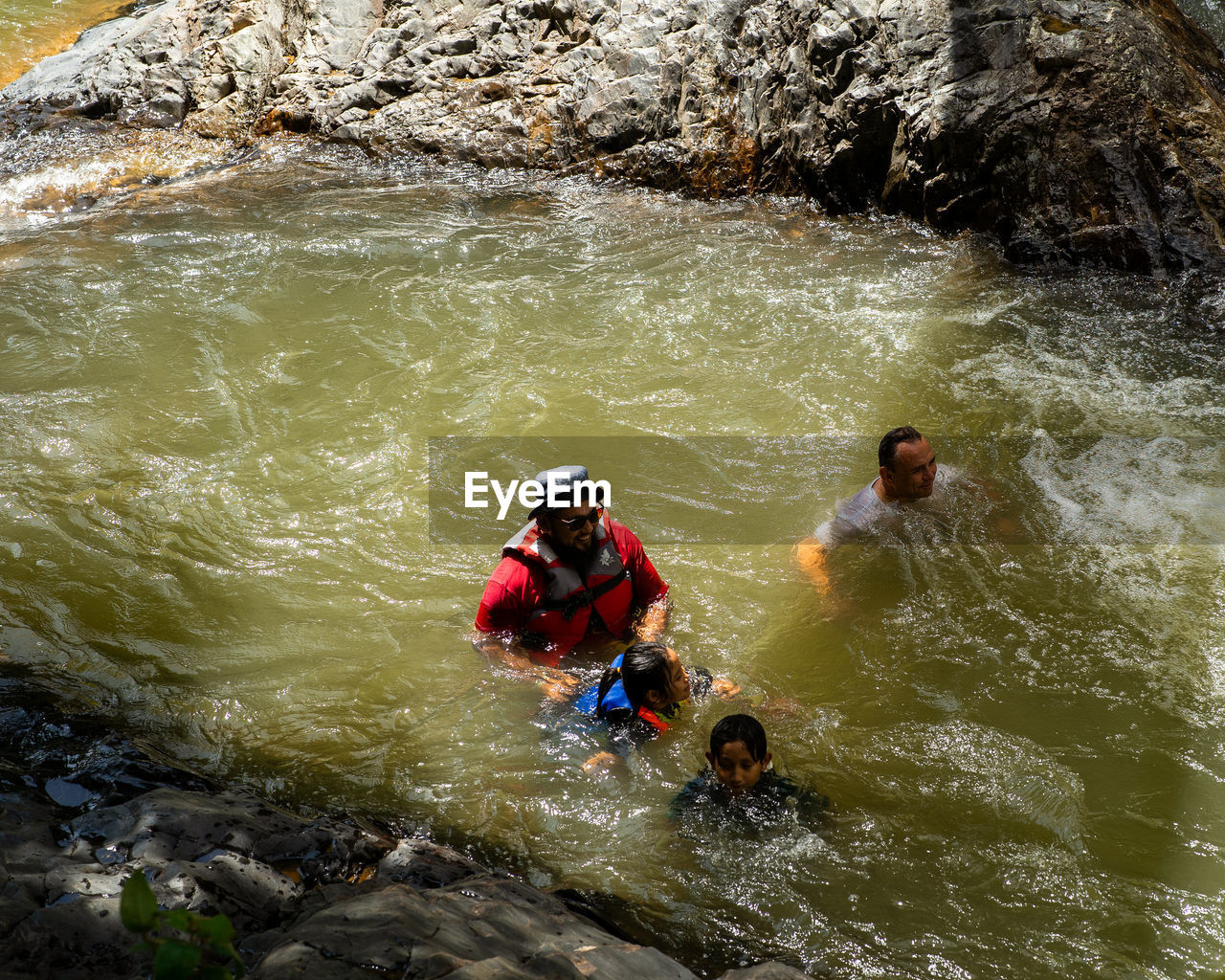 HIGH ANGLE VIEW OF PEOPLE IN RIVER