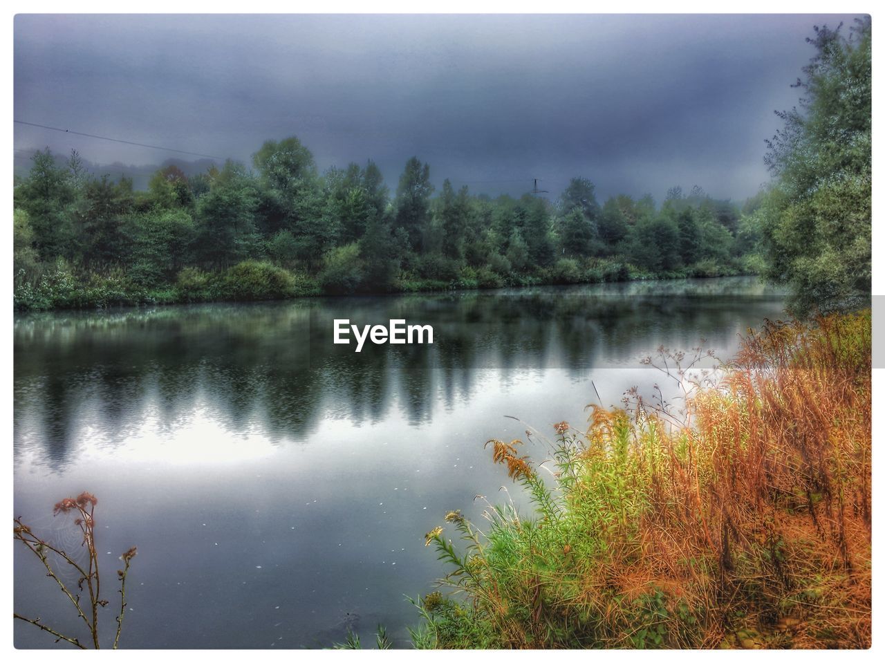 SCENIC VIEW OF CALM LAKE SURROUNDED BY TREES AGAINST SKY