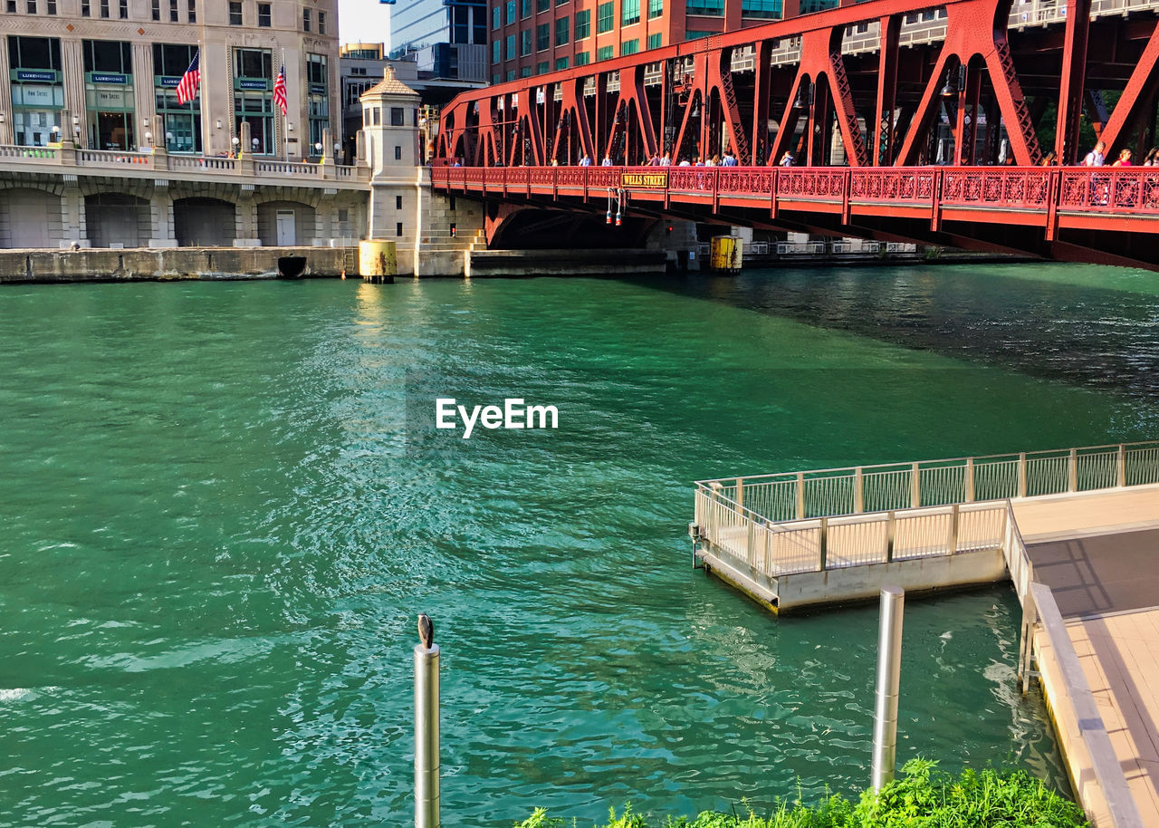 HIGH ANGLE VIEW OF PIER ON RIVER