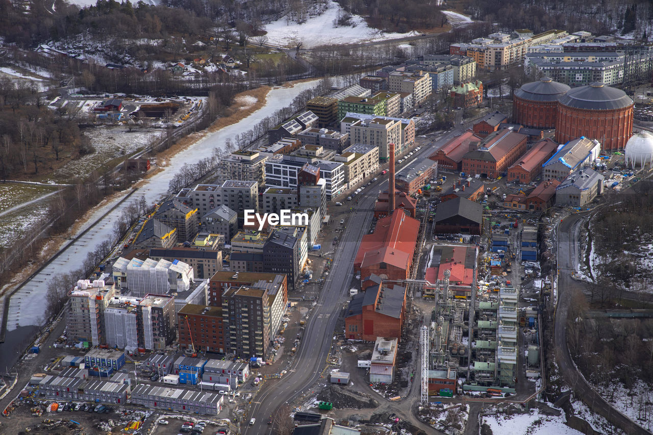 high angle view of city street