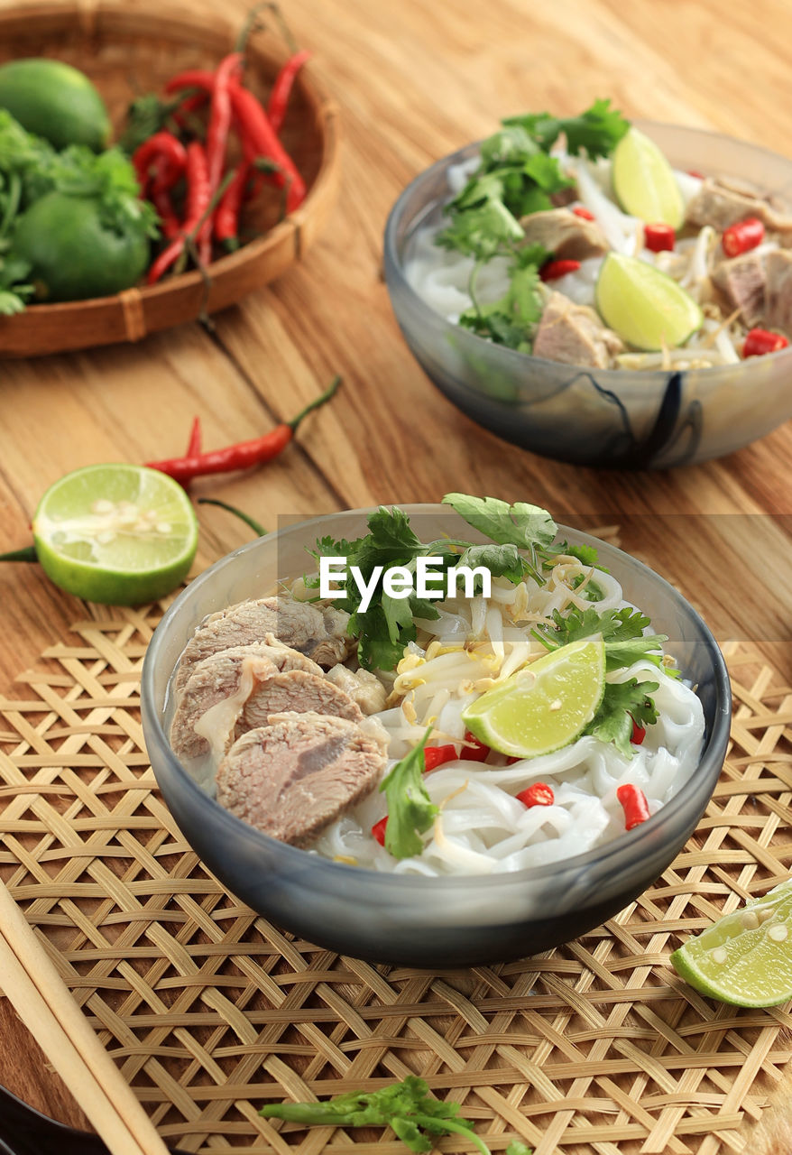 high angle view of food served in plate on table