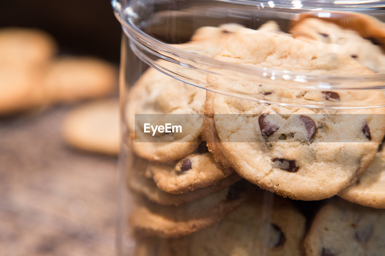 Close-up of cookies in jar on table