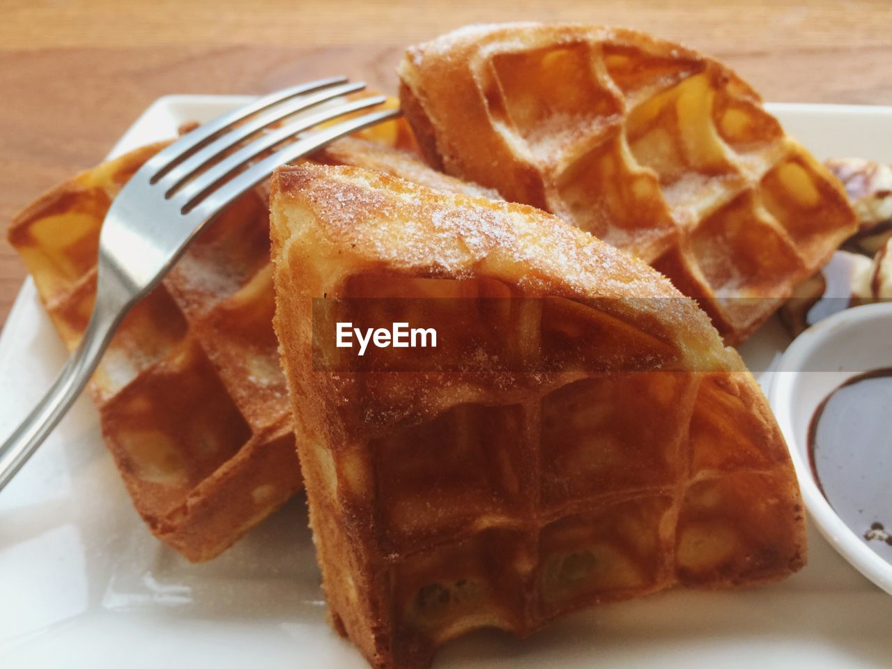 Extreme close up of waffles