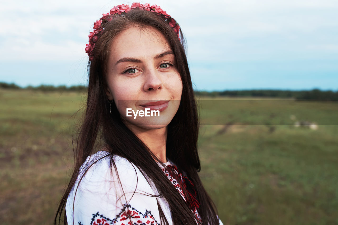 Beautiful caucasian woman in a folk costume person