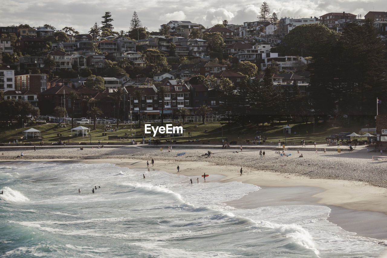 High angle view of people at beach