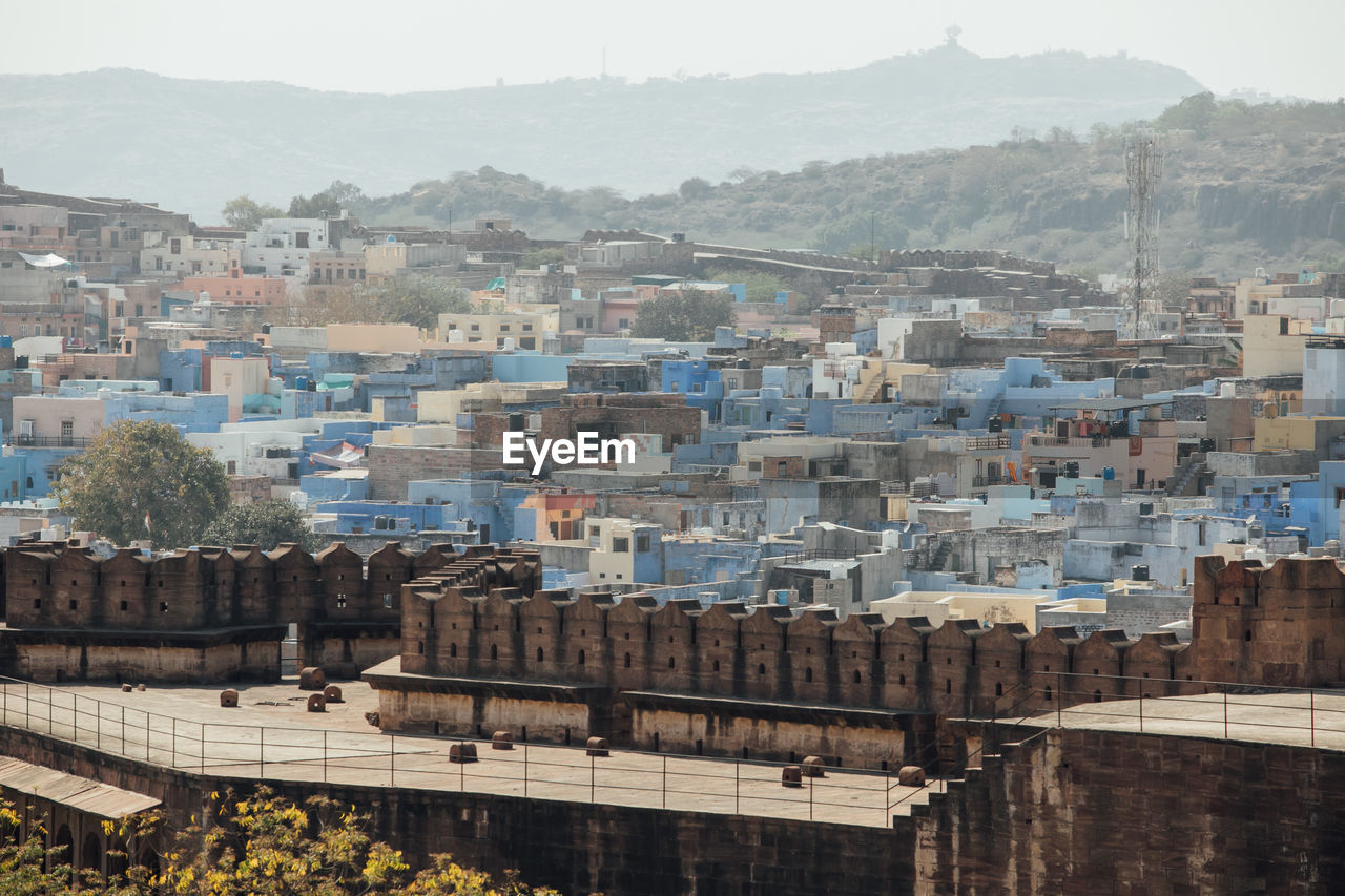 High angle view of buildings in city