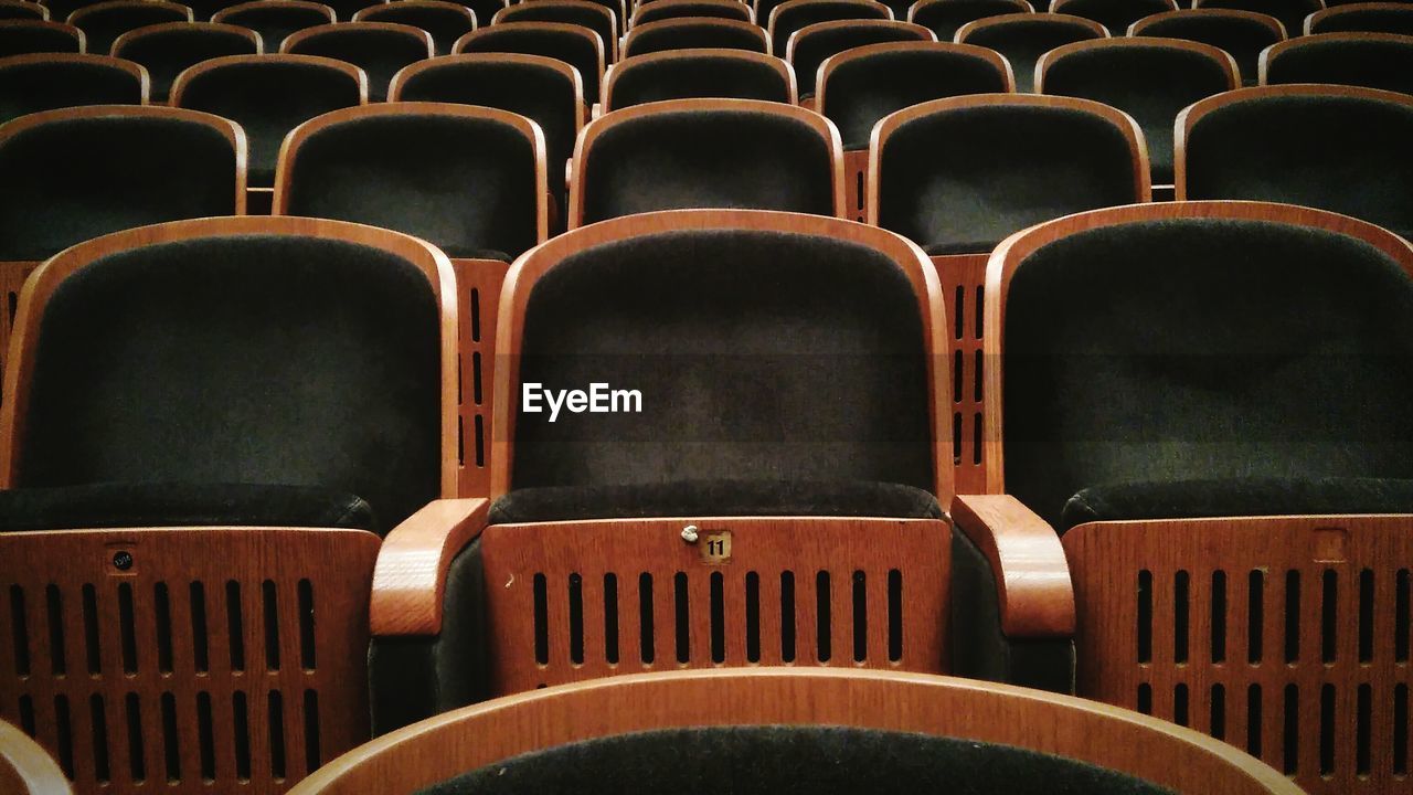 Full frame shot of empty chairs in auditorium