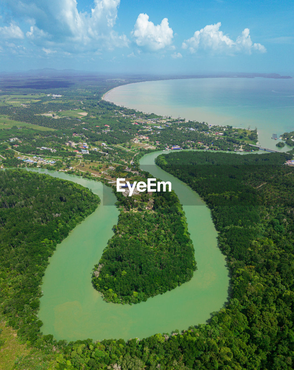 Drone view of a unique river at sedili kecil, johor, malaysia