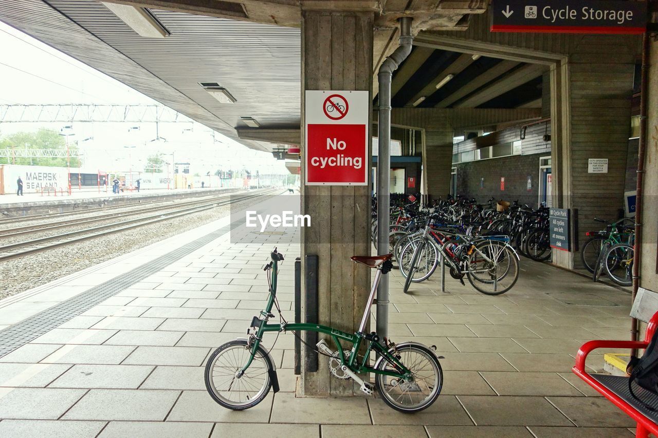 Bicycles parked at railroad station platform