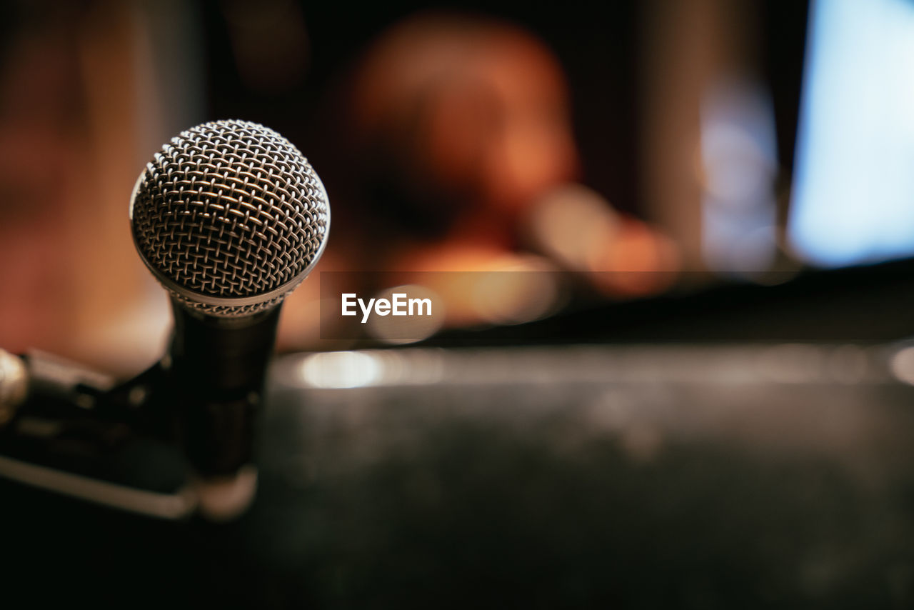 close-up of microphone in recording studio