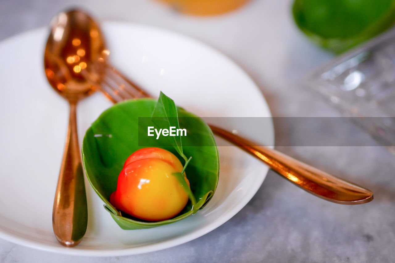 high angle view of food in plate