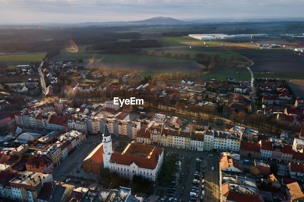 Cityscape of small european town, aerial view