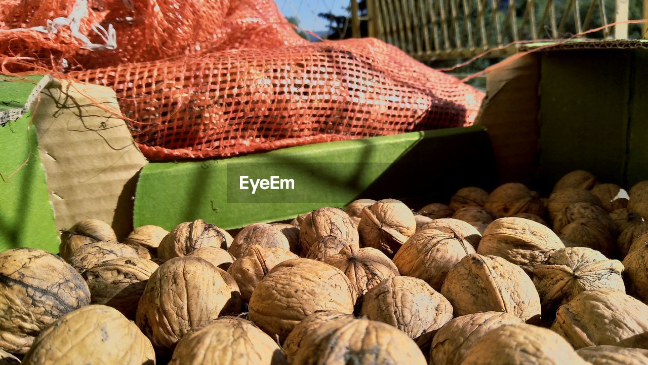 Close-up of walnuts for sale in market