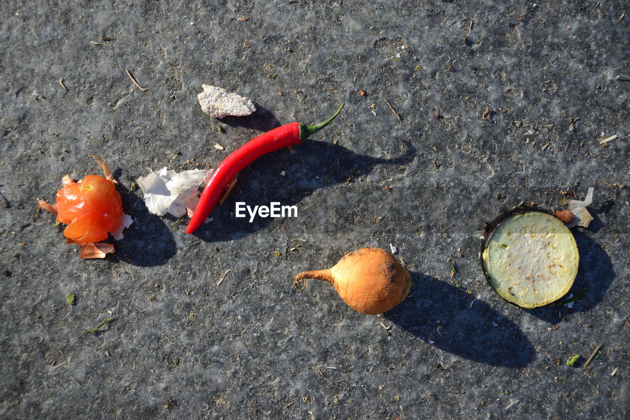 High angle view of food on street