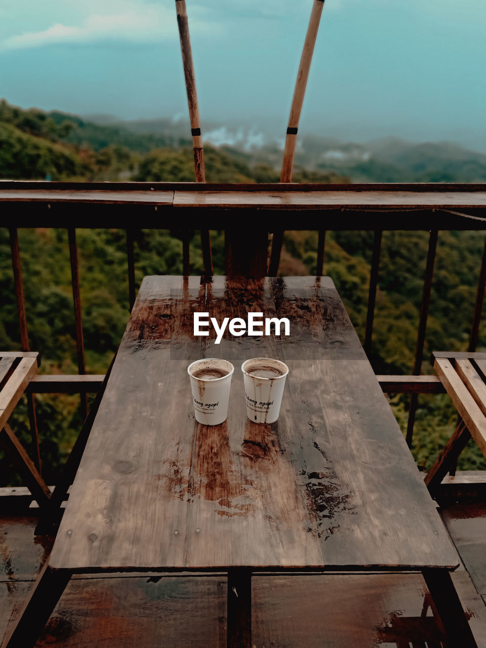 High angle view of empty chairs on table