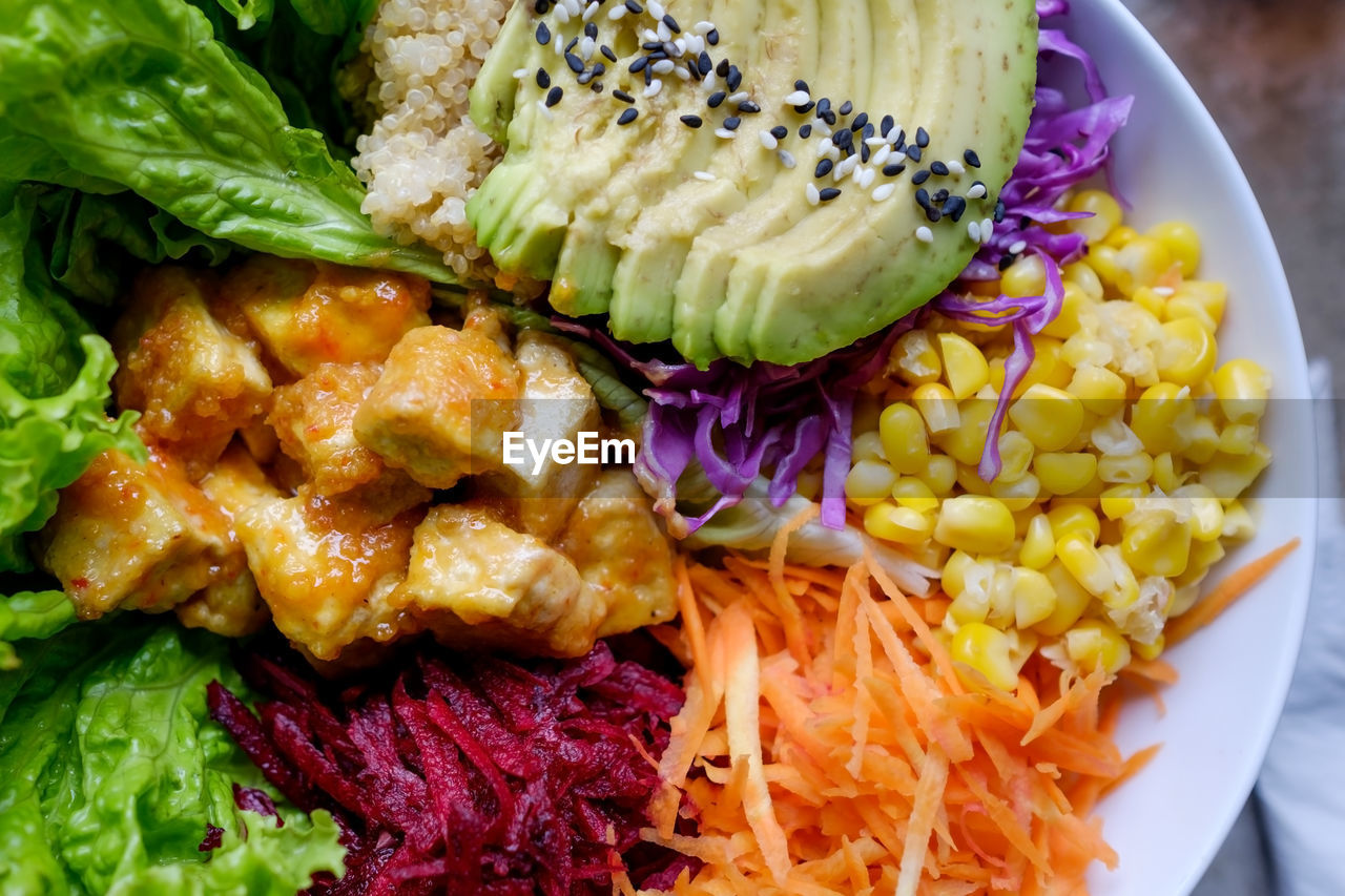 HIGH ANGLE VIEW OF FOOD IN BOWL