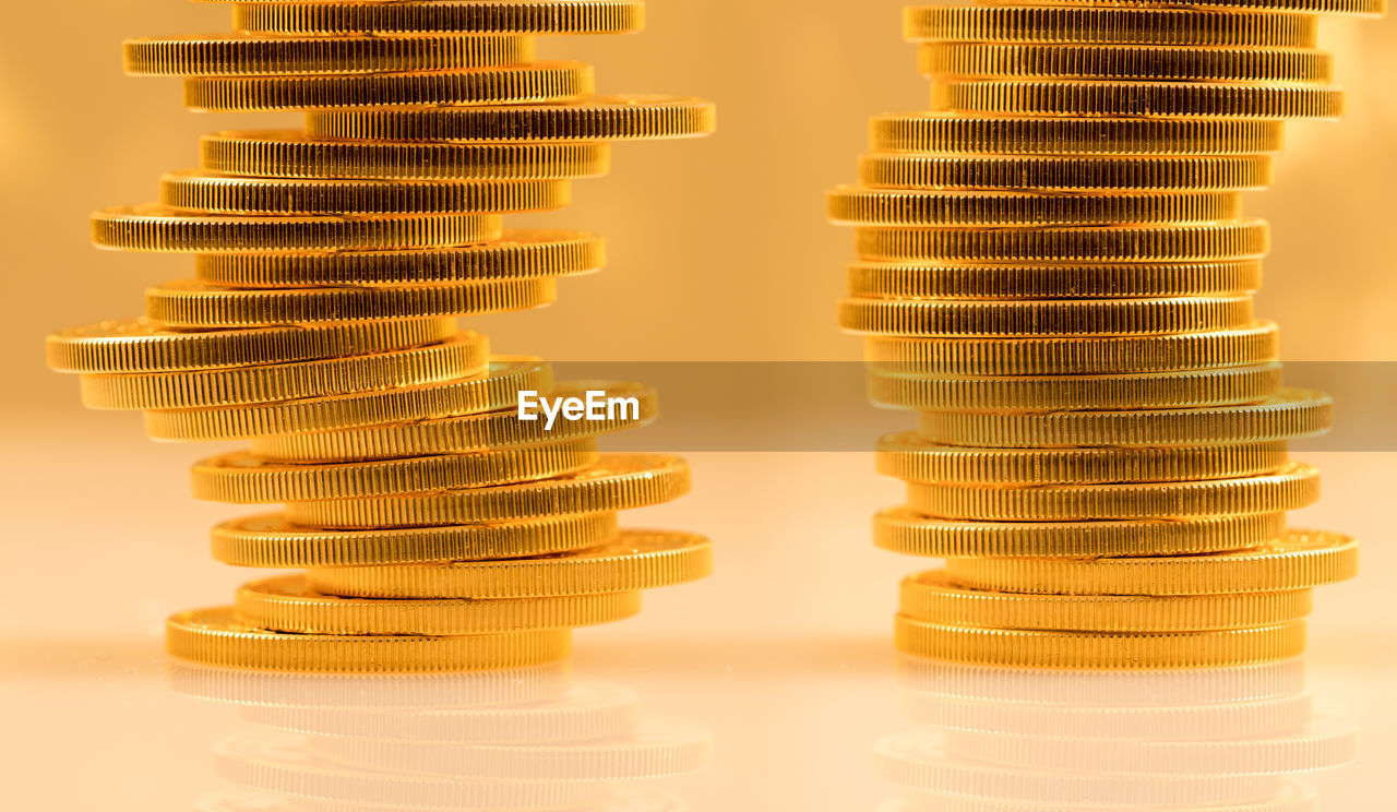 Close-up of gold colored coins