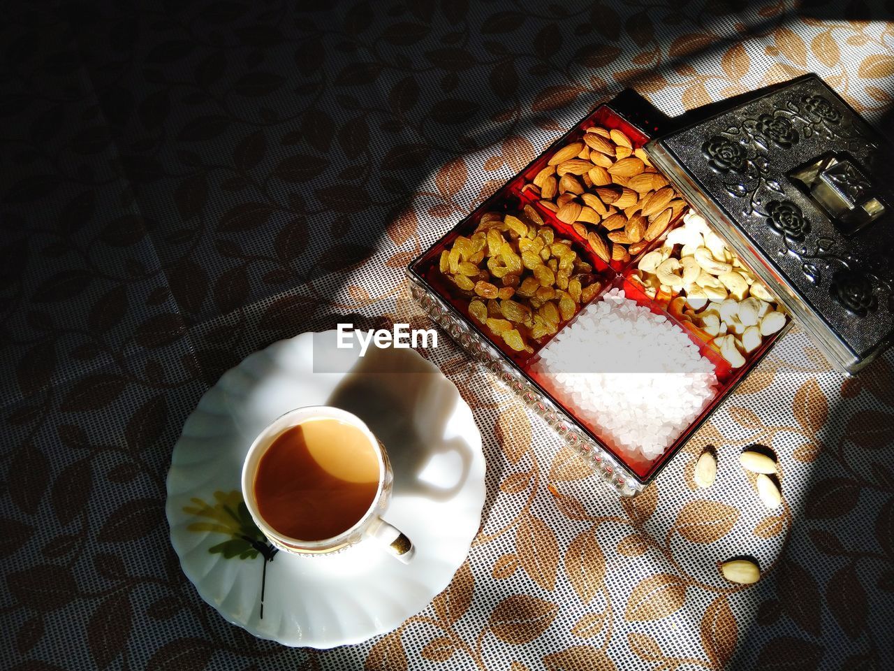 HIGH ANGLE VIEW OF DESSERT SERVED ON TABLE