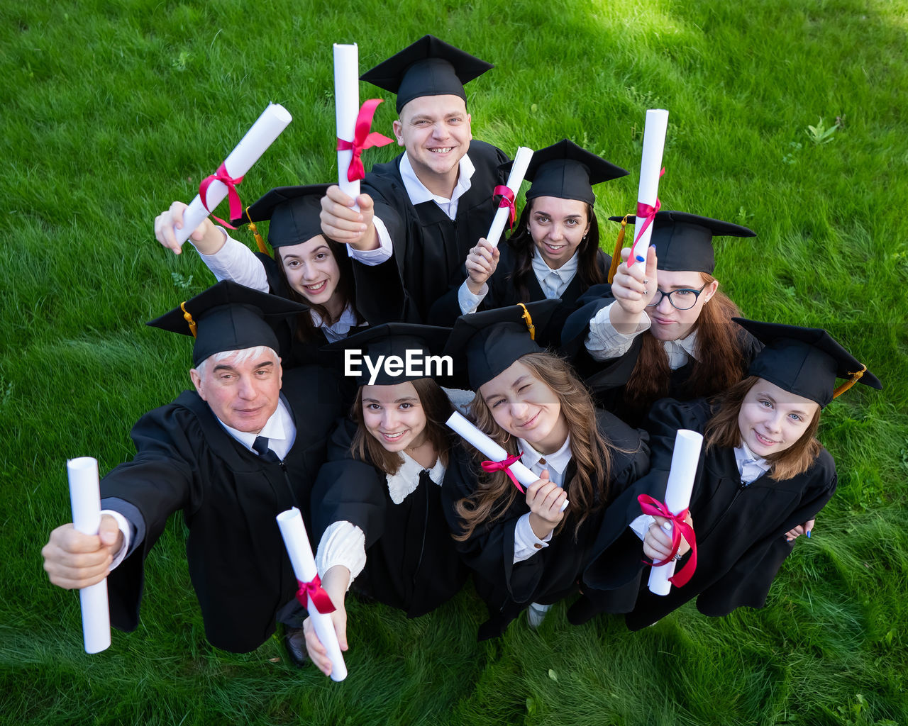 high angle view of people in traditional clothing