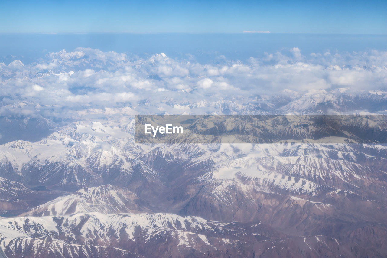 AERIAL VIEW OF SNOWCAPPED LANDSCAPE AGAINST SKY