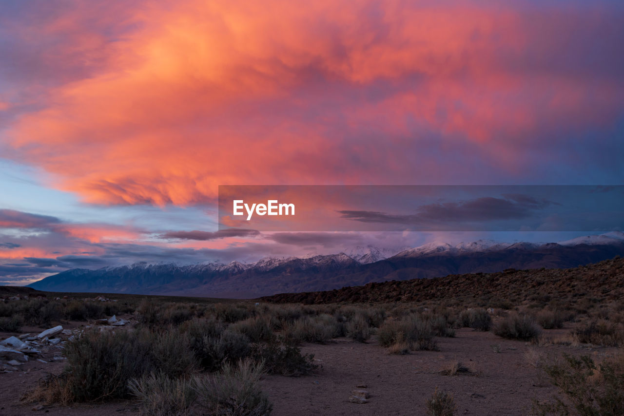 Sunset clouds over sierra nevada mountains of california