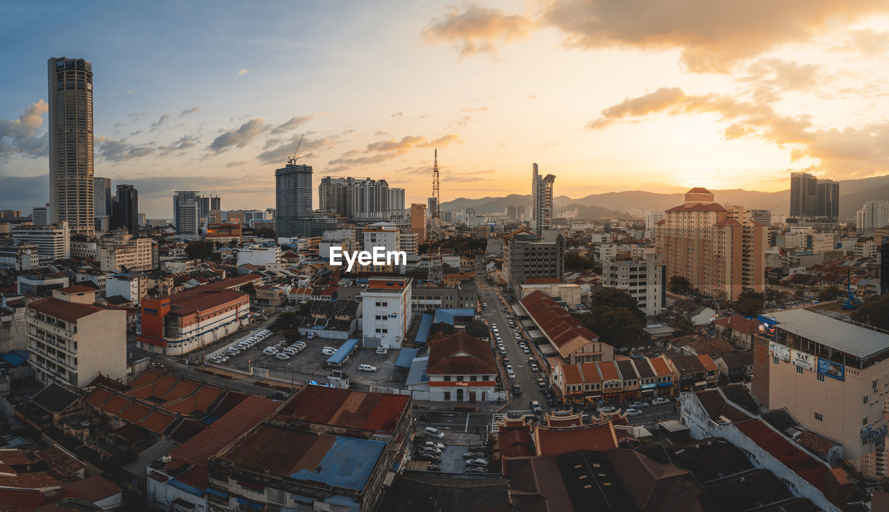 High angle view of buildings in city