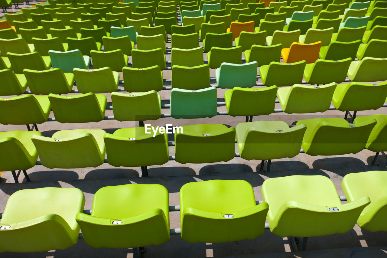 High angle view of empty chairs