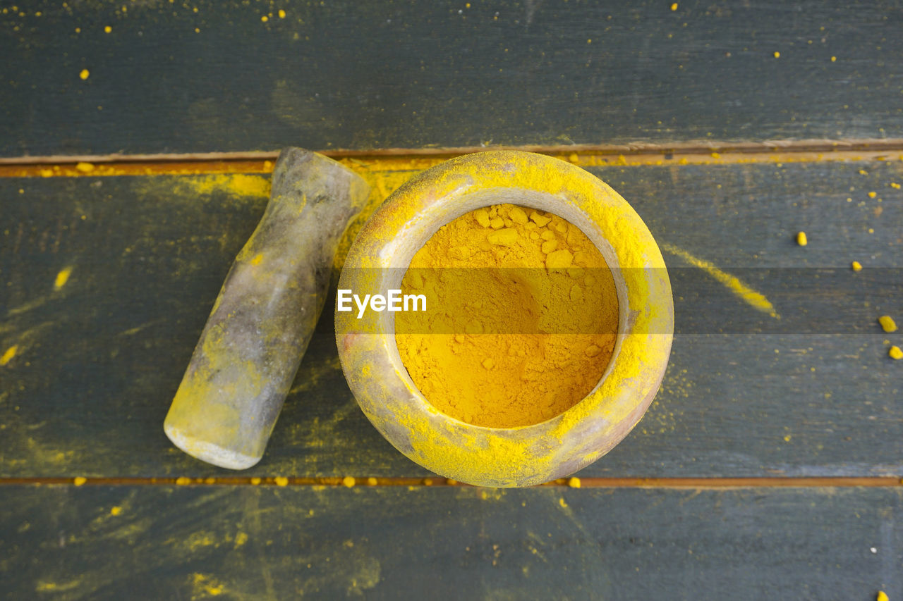 High angle view of turmeric powder