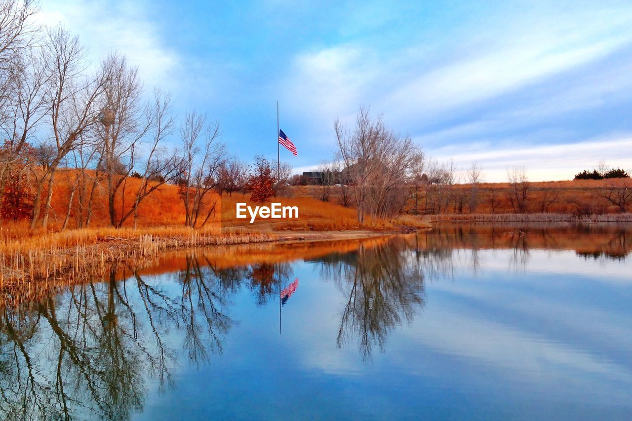 Scenic view of lake against sky