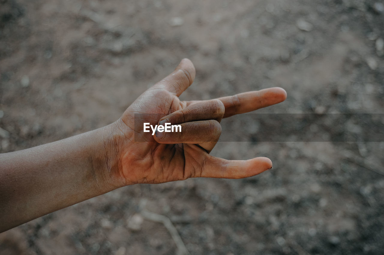 High angle view of human hand