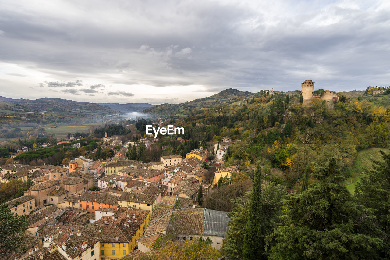 High angle view of townscape against sky