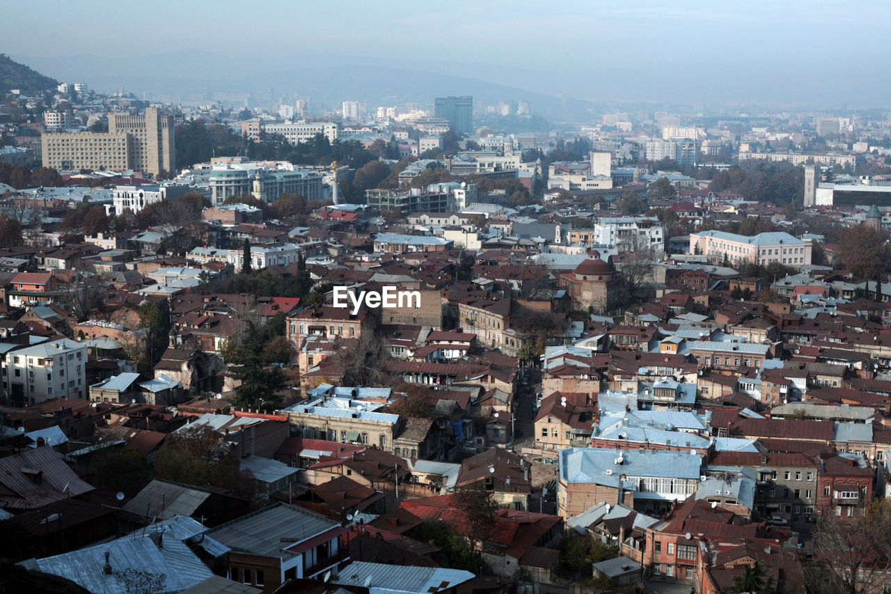 High angle view of townscape against sky