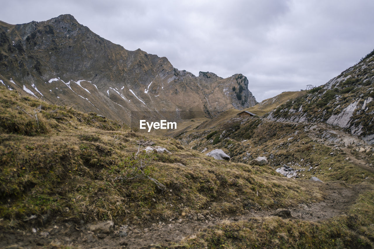 Scenic view of arid landscape during winter