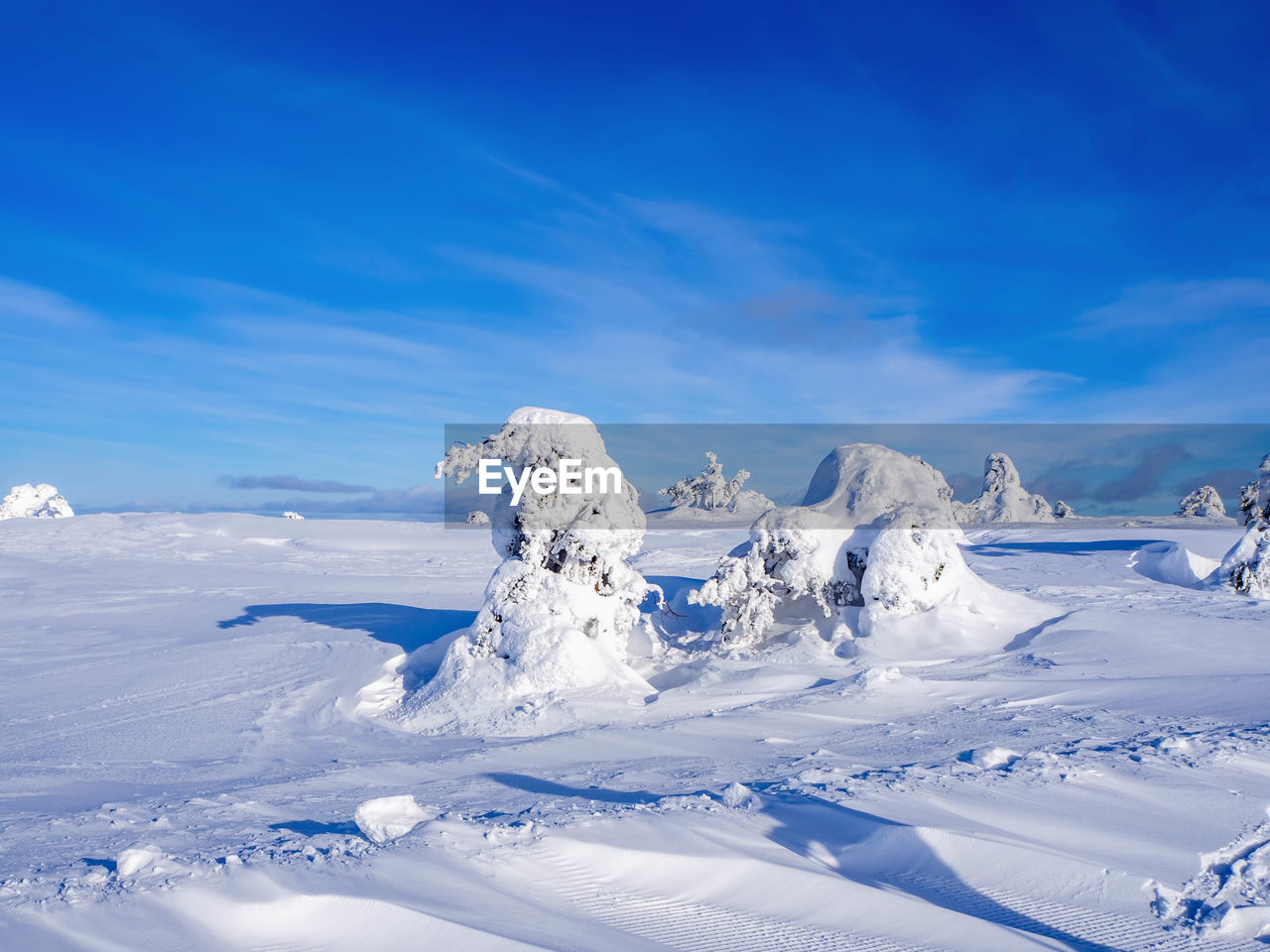 Snowy scenery on top of a fell in lapland, finland