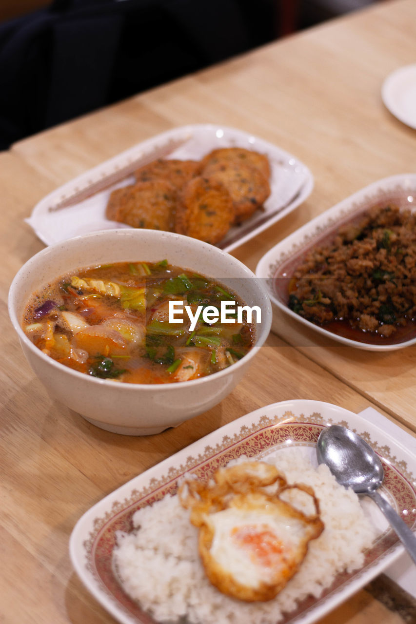 high angle view of food in plate on table