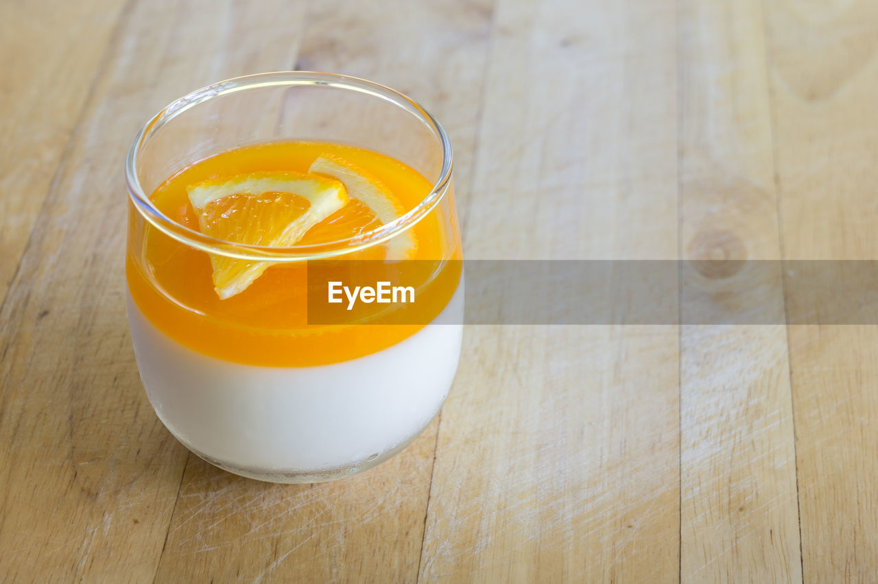 High angle view of drink on table