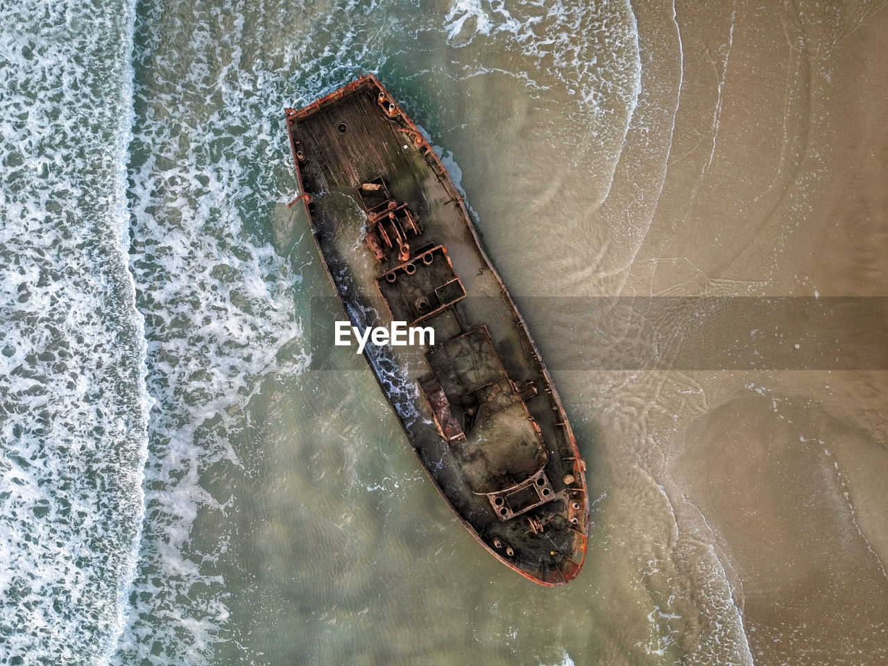 Wrecked boat from above