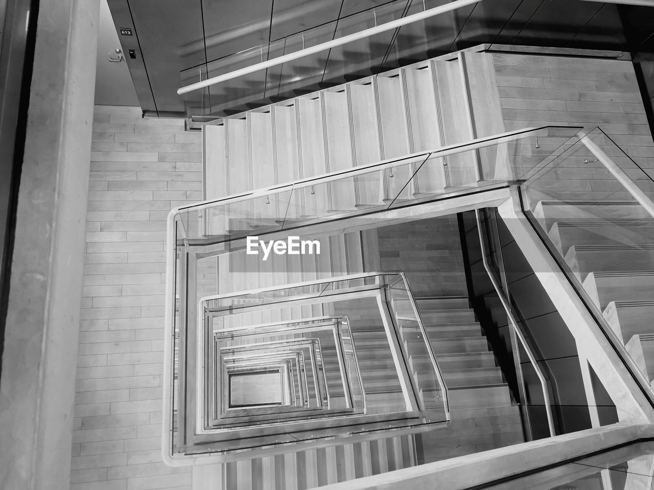 DIRECTLY BELOW VIEW OF SPIRAL STAIRCASE