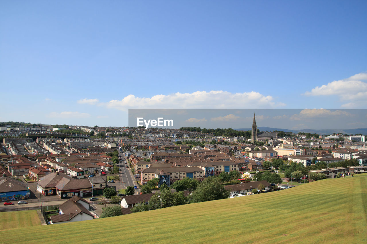 High angle view of townscape against sky