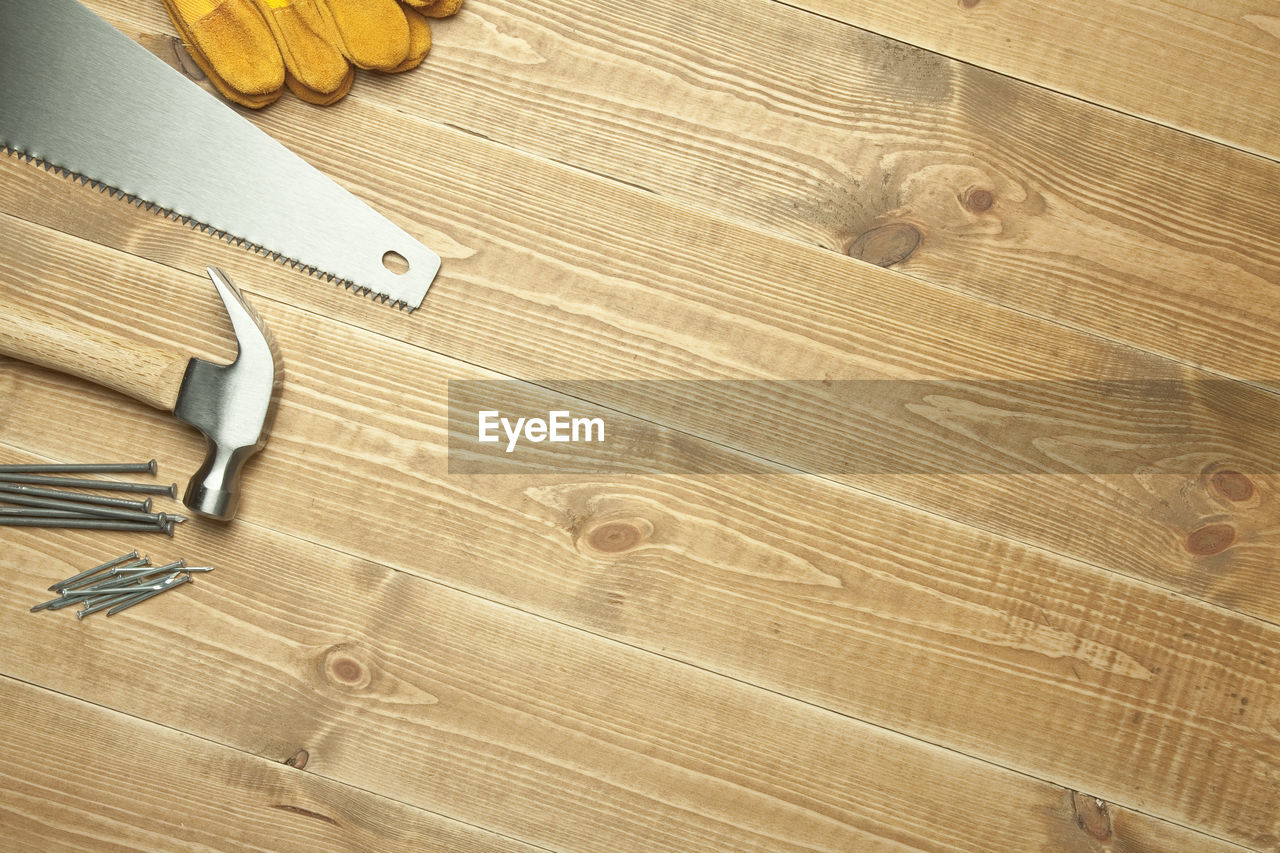 High angle view of work tools on table